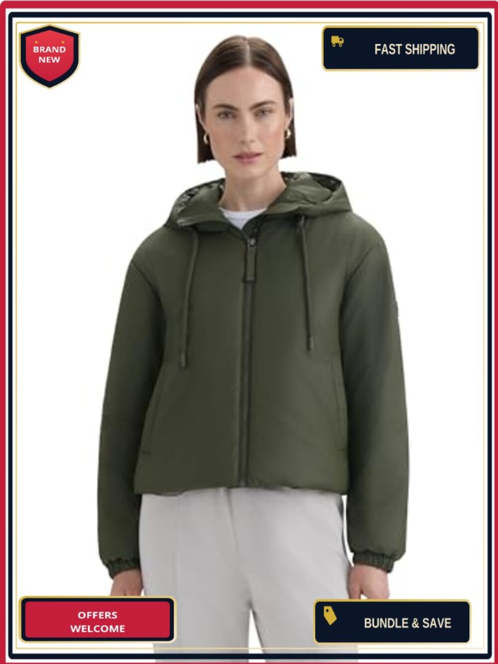 Cropped PU Coated Jacket with Hood and Drawstring